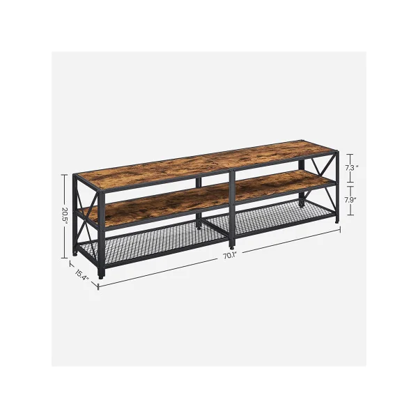 Banc TV Industriel Meuble Télévision Marron Rustique Noir Meuble TV avec Etagères