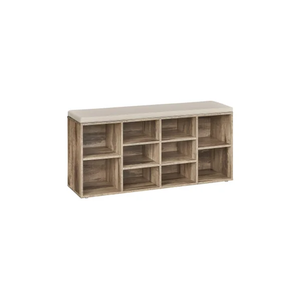Banc à Chaussures 10 compartiments Marron Camel Meuble d’Entrée avec Siège Étagère à Chaussures avec Coussin