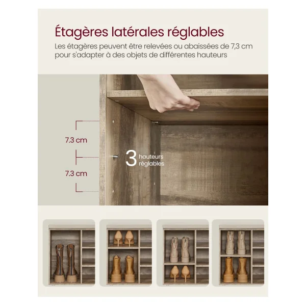 Banc à Chaussures 10 compartiments Marron Camel Meuble d’Entrée avec Siège Étagère à Chaussures avec Coussin
