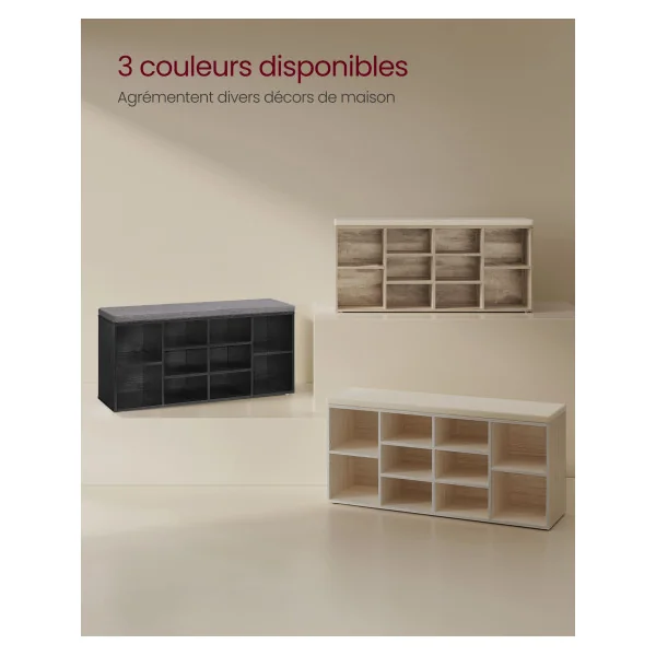Banc à Chaussures 10 compartiments Marron Camel Meuble d’Entrée avec Siège Étagère à Chaussures avec Coussin