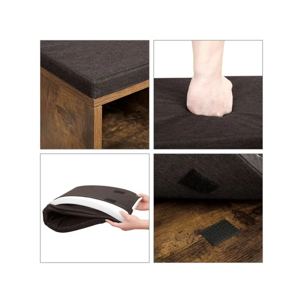 Banc à Chaussures 15 Compartiments Marron Rustique Siège Rembourré