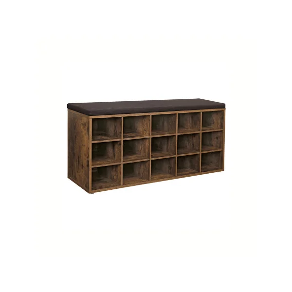 Banc à Chaussures 15 Compartiments Marron Rustique Siège Rembourré