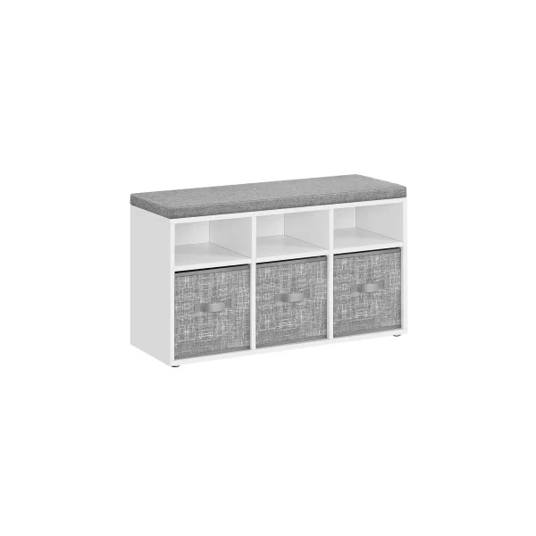 Banc à Chaussures avec 3 Coffres de Rangement Blanc Nuage Entrée Couloir