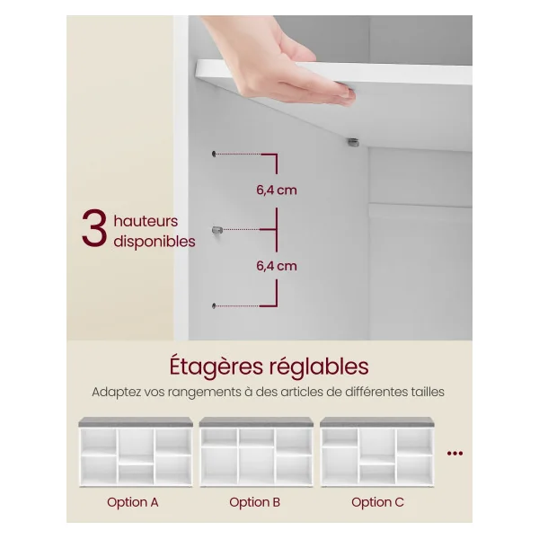 Banc à Chaussures avec 3 Coffres de Rangement Blanc Nuage Entrée Couloir