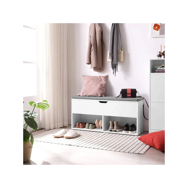 Banc à Chaussures avec Coussin Meuble d'Entrée Rangement Chaussures