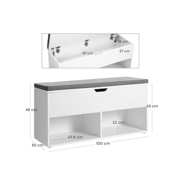 Banc à Chaussures avec Coussin Meuble d'Entrée Rangement Chaussures