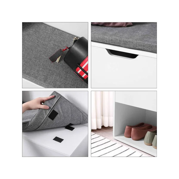 Banc à Chaussures avec Coussin Meuble d'Entrée Rangement Chaussures