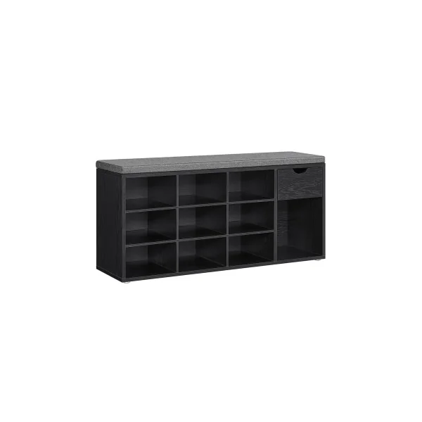 Banc à Chaussures avec Tiroir 10 Compartiments Noir Boisé et Gris Ardoise Banc de Rangement