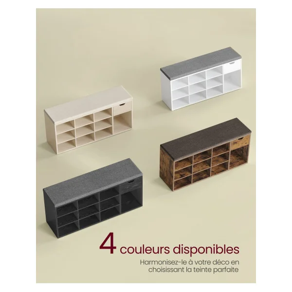Banc à Chaussures avec Tiroir 10 Compartiments Noir Boisé et Gris Ardoise Banc de Rangement