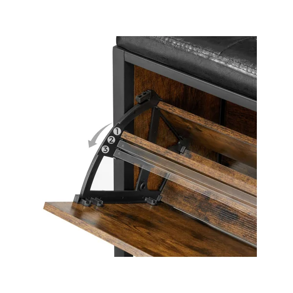 Banc à Chaussures Banquette Meuble à Chaussures d'Entrée Marron Rustique et Noir
