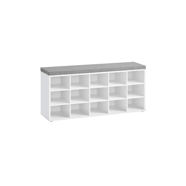 Banc à Chaussures Blanc Rangement avec 15 Compartiments Siège Rembourré
