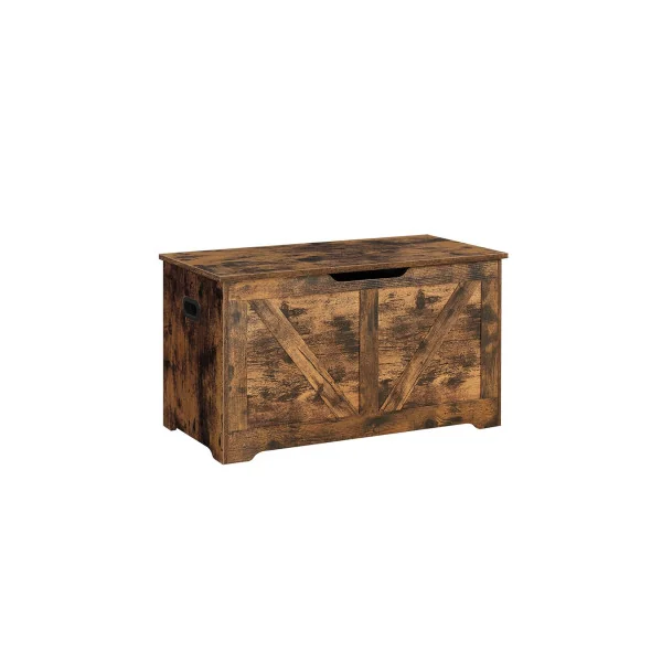 Banc à Chaussures Coffre de Rangement Marron Rustique avec 2 Charnières de Sécurité Blanc Coffre Jouet