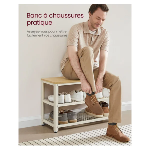 Banc à Chaussures d'Entrée Étagère de Rangement à 2 Niveaux Chêne Blanc