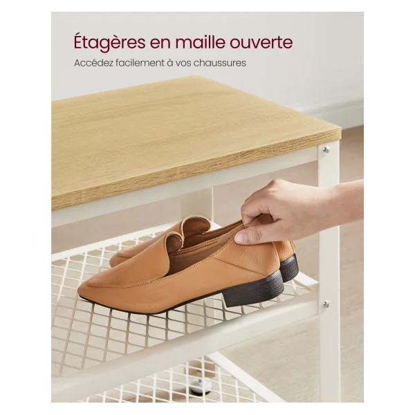Banc à Chaussures d'Entrée Étagère de Rangement à 2 Niveaux Chêne Blanc