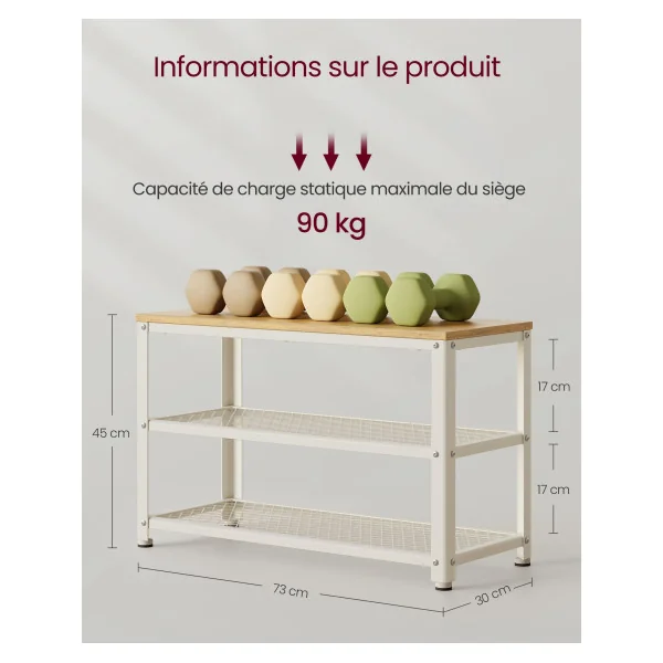 Banc à Chaussures d'Entrée Étagère de Rangement à 2 Niveaux Chêne Blanc