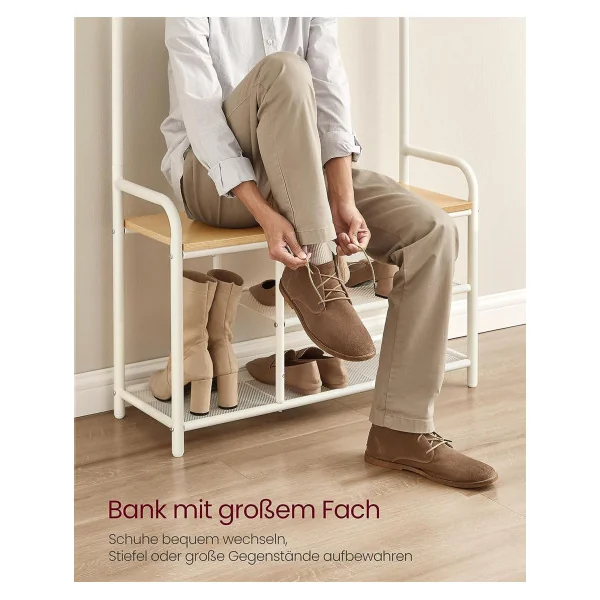 Banc à Chaussures Porte-Manteau avec Etagère à Chaussures Chêne et Blanc