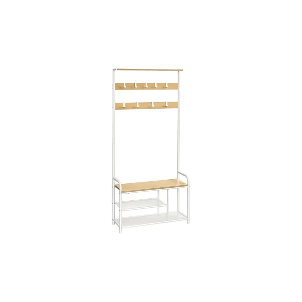 Banc à Chaussures Porte-Manteau avec Etagère à Chaussures Chêne et Blanc
