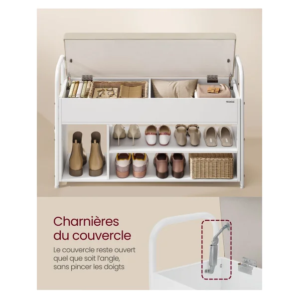 Banc à Chaussures Support Chaussure Banc de Rangement Blanc Beige Meuble d’Entrée