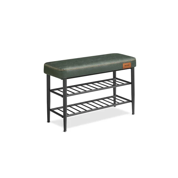 Banc à Chaussures Vert Foret Style Industriel avec Assise Rembourrée Banc de Rangement Meuble d’Entrée