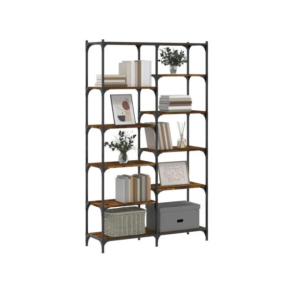 Bibliothèque 10 Niveaux Chêne Fumé Industrielle 170 cm Loft Etagère Salon Chambre Meuble Rangement