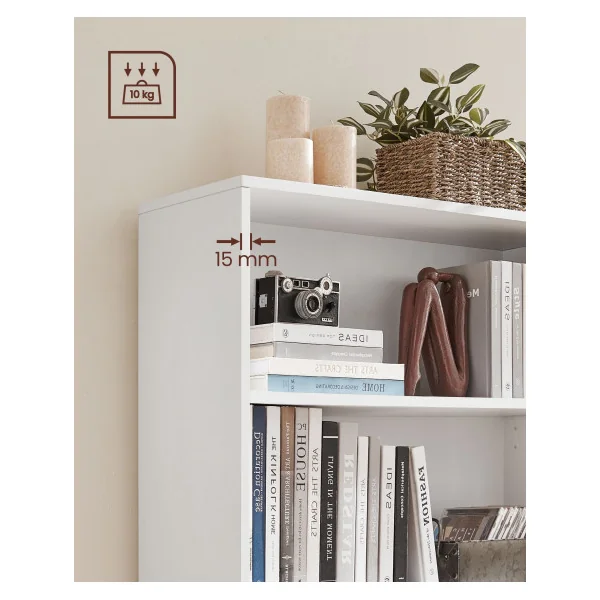 Bibliothèque 4 Niveaux Blanc Meuble Rangement avec Étagères Réglables pour Bureau Chambre Salon