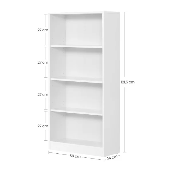 Bibliothèque 4 Niveaux Blanc Meuble Rangement avec Étagères Réglables pour Bureau Chambre Salon