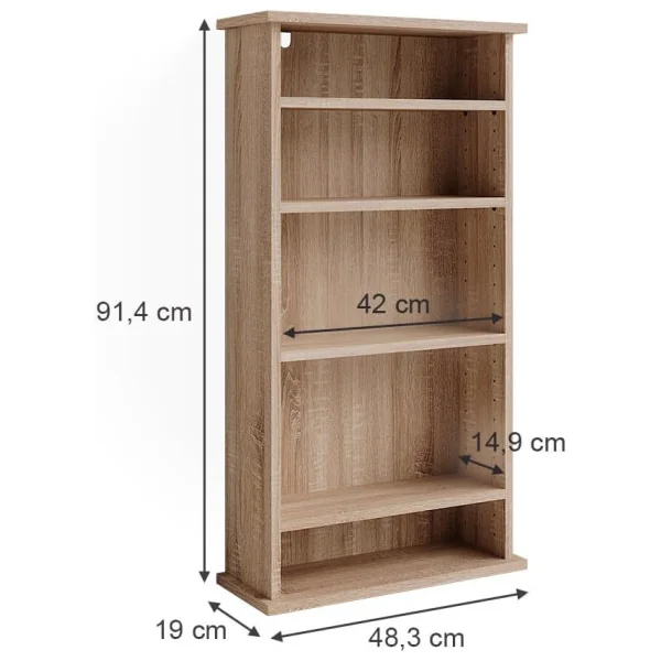 Bibliothèque 5 Etages Chêne Rangement Livres Etagère à Livres Chêne