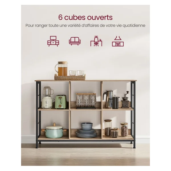Bibliothèque 6 Compartiments Etagère de Rangement Meuble de Rangement 2 niveaux 6 Cubes Marron Camel