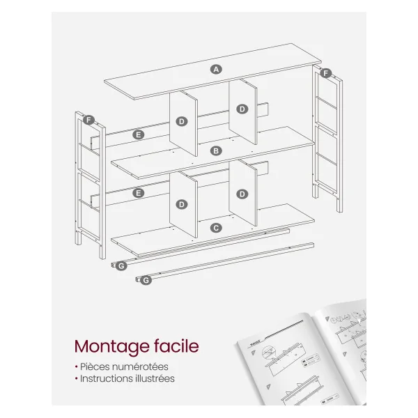 Bibliothèque 6 Compartiments Etagère de Rangement Meuble de Rangement 2 niveaux 6 Cubes Marron Camel