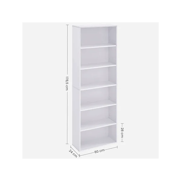 Bibliothèque 6 Niveaux Blanc Étagère de Rangement 6 Etages