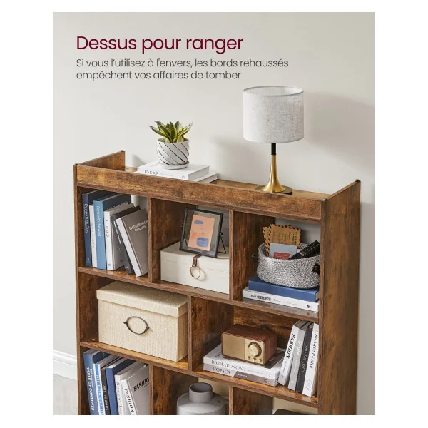 Bibliothèque 8 Casiers M Meuble de Rangement Brun Rustique