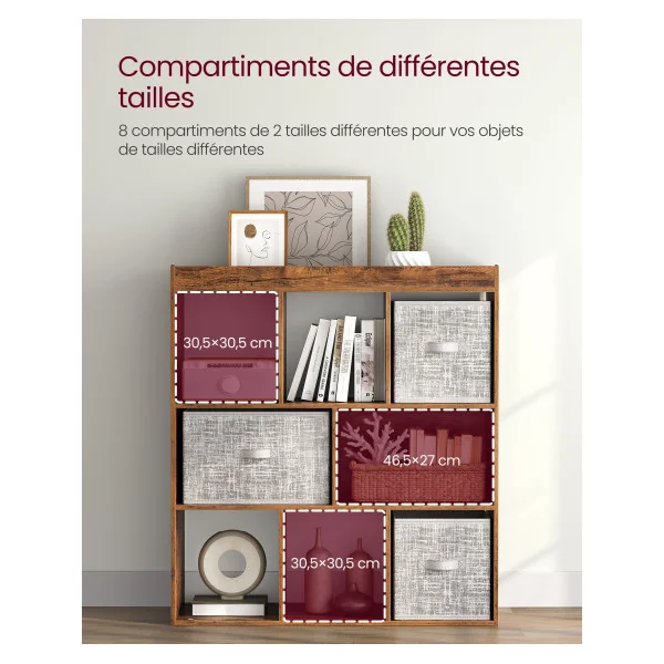 Bibliothèque 8 Casiers M Meuble de Rangement Brun Rustique