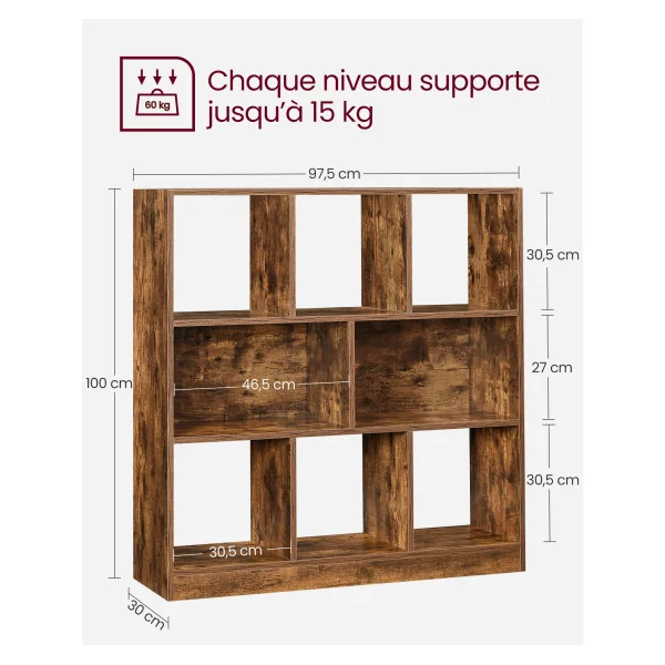 Bibliothèque 8 Casiers M Meuble de Rangement Brun Rustique