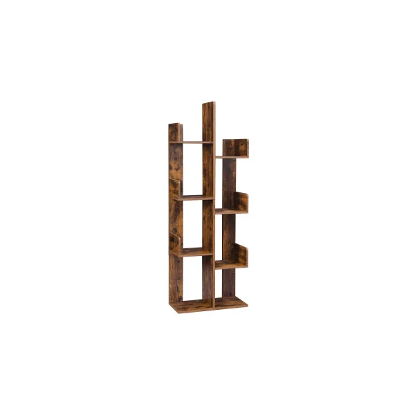 Bibliothèque Arbre Marron Rustique Etagère de Rangement Moderne CD DVD