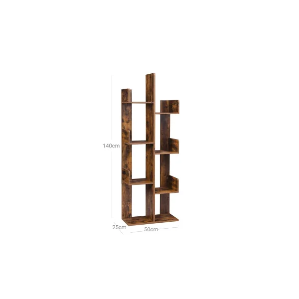 Bibliothèque Arbre Marron Rustique Etagère de Rangement Moderne CD DVD