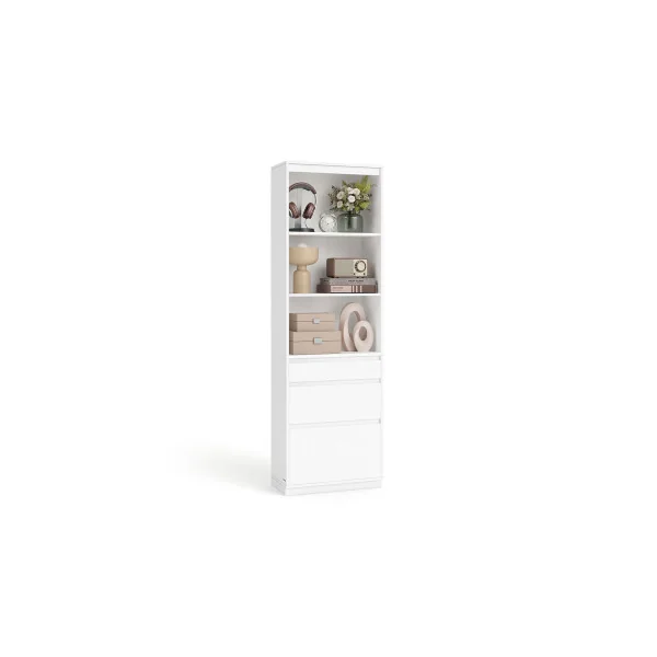 Bibliothèque avec 3 tiroirs 180 cm Blanc Neige Armoire Haute Salon