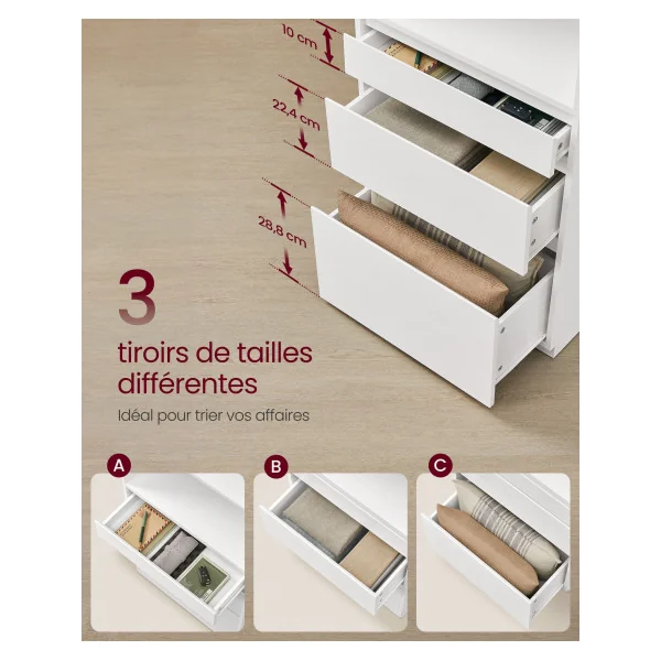 Bibliothèque avec 3 tiroirs 180 cm Blanc Neige Armoire Haute Salon