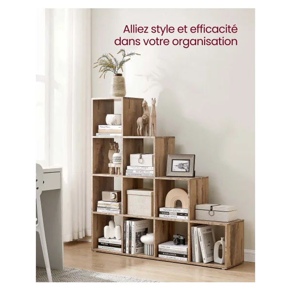 Bibliothèque Brun Rustique 10 Compartiments Meuble de Rangement 10 Cubes Salon Chambre