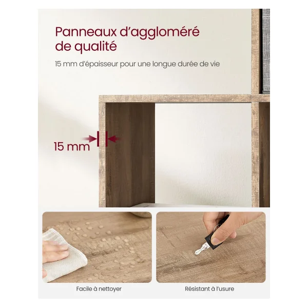 Bibliothèque Brun Rustique 10 Compartiments Meuble de Rangement 10 Cubes Salon Chambre