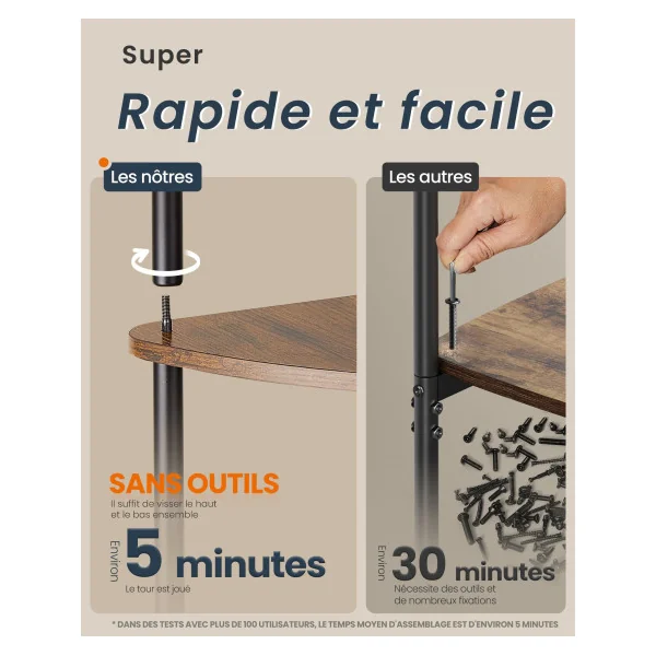 Bibliothèque d'Angle Etagère d'Angle à 5 Niveaux Marron Rustique Noir