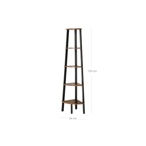 Bibliothèque d'Angle Etagère Echelle 5 Niveaux Marron Rustique Noir