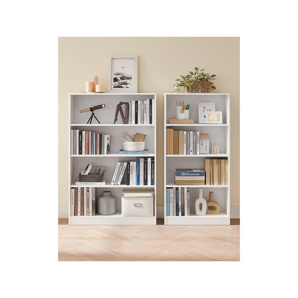 Bibliothèque de Salon 4 Niveaux Blanc Meuble de Rangement avec Étagères Réglables