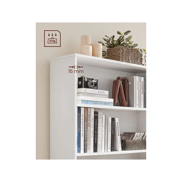 Bibliothèque de Salon 4 Niveaux Blanc Meuble de Rangement avec Étagères Réglables