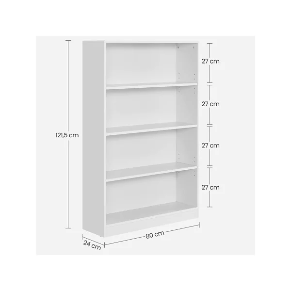 Bibliothèque de Salon 4 Niveaux Blanc Meuble de Rangement avec Étagères Réglables