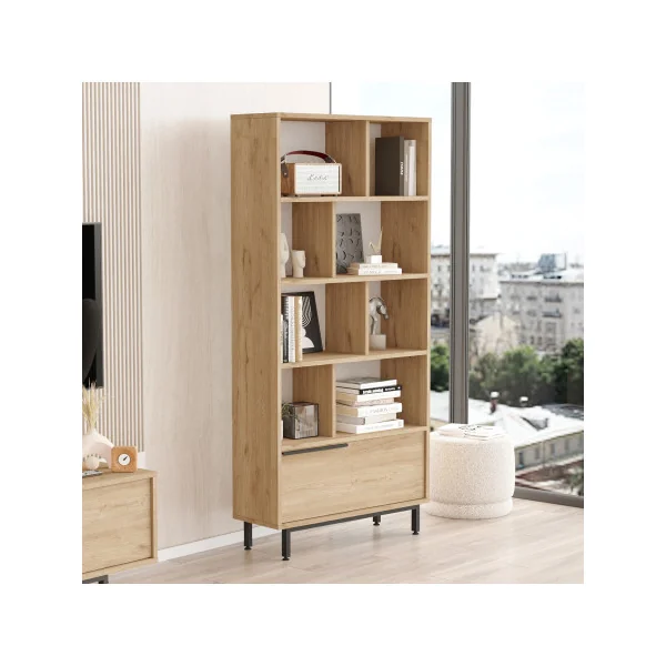 Bibliothèque Elégante 84 x 30 x 176 cm Effet Chêne Noir Meuble Rangement Salon