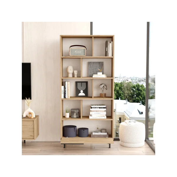 Bibliothèque Elégante 84 x 30 x 176 cm Effet Chêne Noir Meuble Rangement Salon