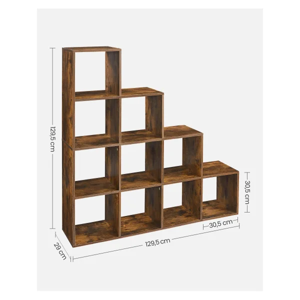 Bibliothèque Escalier Rustique Meuble de Rangement 10 Compartiments