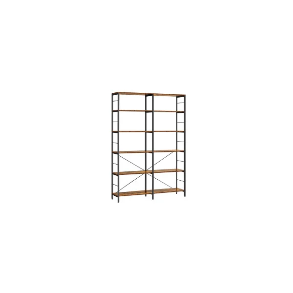 Bibliothèque Haute 6 Niveaux Etagère de Rangement Marron Rustique Industriel