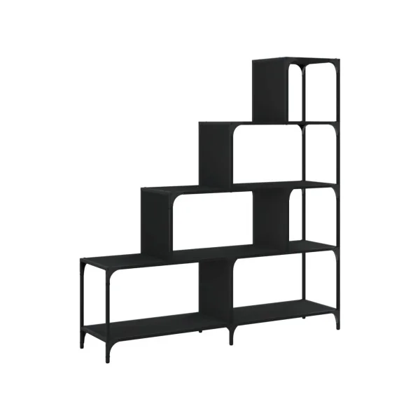 Bibliothèque Industrielle Escalier 4 Niveaux Noir Meuble Rangement Etagère Industrielle Métal Bois