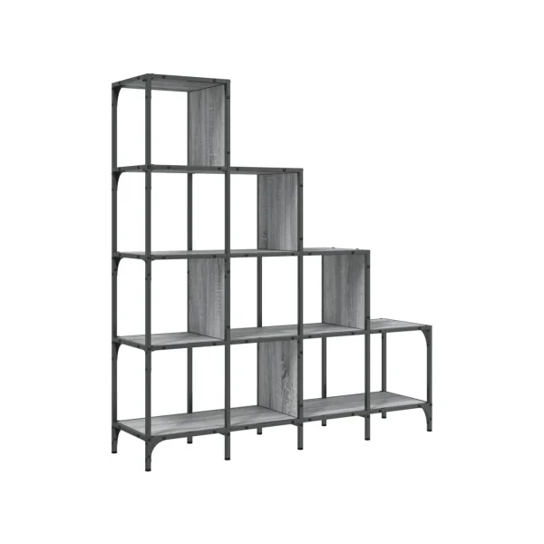 Bibliothèque Industrielle Escalier Chêne Gris Meuble Rangement Etagère Industrielle Métal Bois
